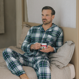 Conjunto de pijama de tartán verde para hombre