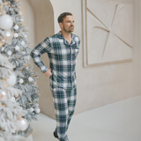 Conjunto de pijama de tartán verde para hombre