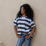 Oversized borstvoeding T-shirt blauw en bruin