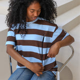 Oversized borstvoeding T-shirt blauw en bruin