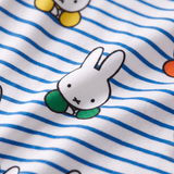 Primo piano sul morbido tessuto di bambù del completo pigiama per bambini Miffy Peek-a-Boo Blue in bambù
