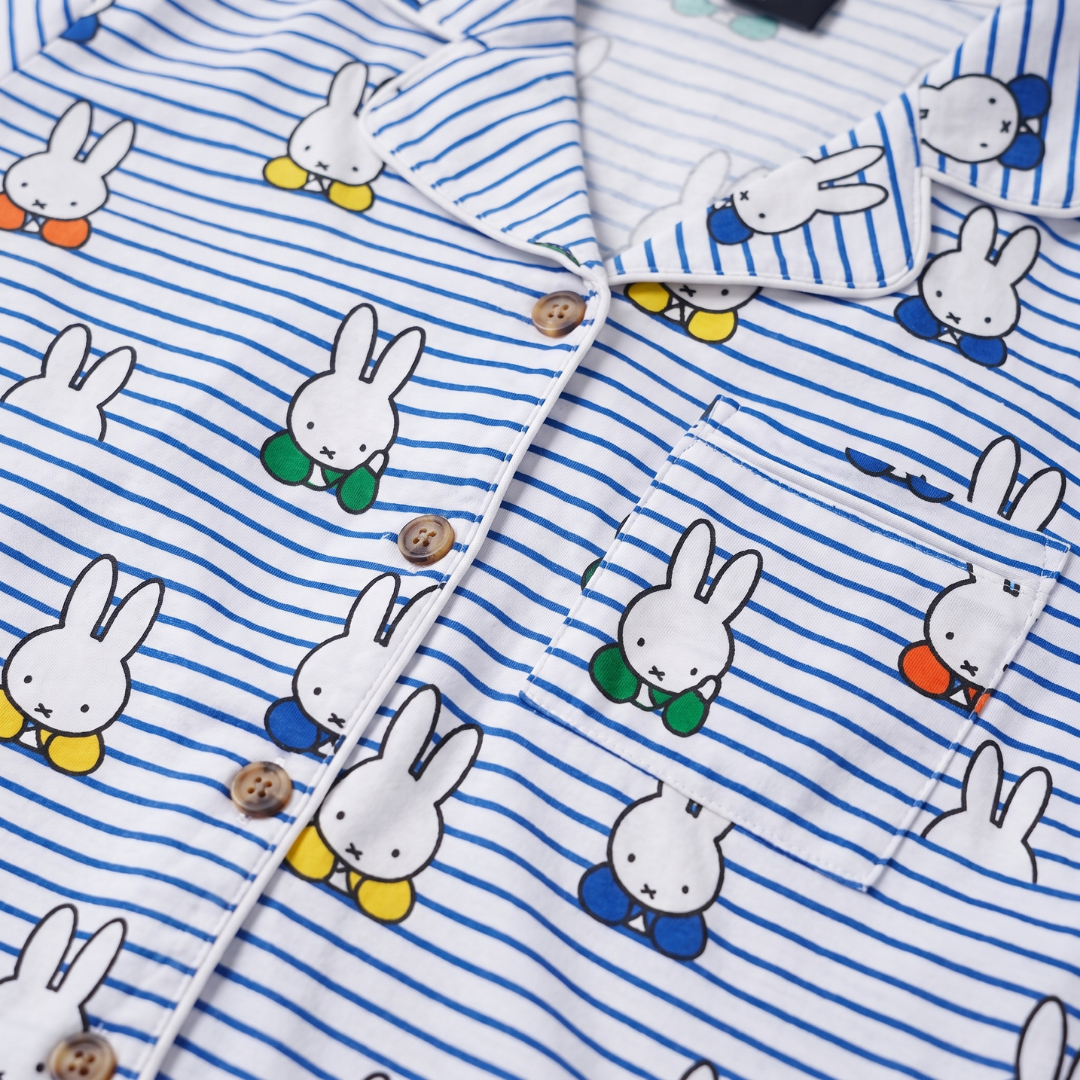 Design detail on the Ladies Miffy Peek-a-Boo Blue bamboo pyjama set